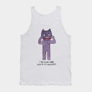 I try to be happy despite my loneliness sarcastic cat illustration watercolor Tank Top